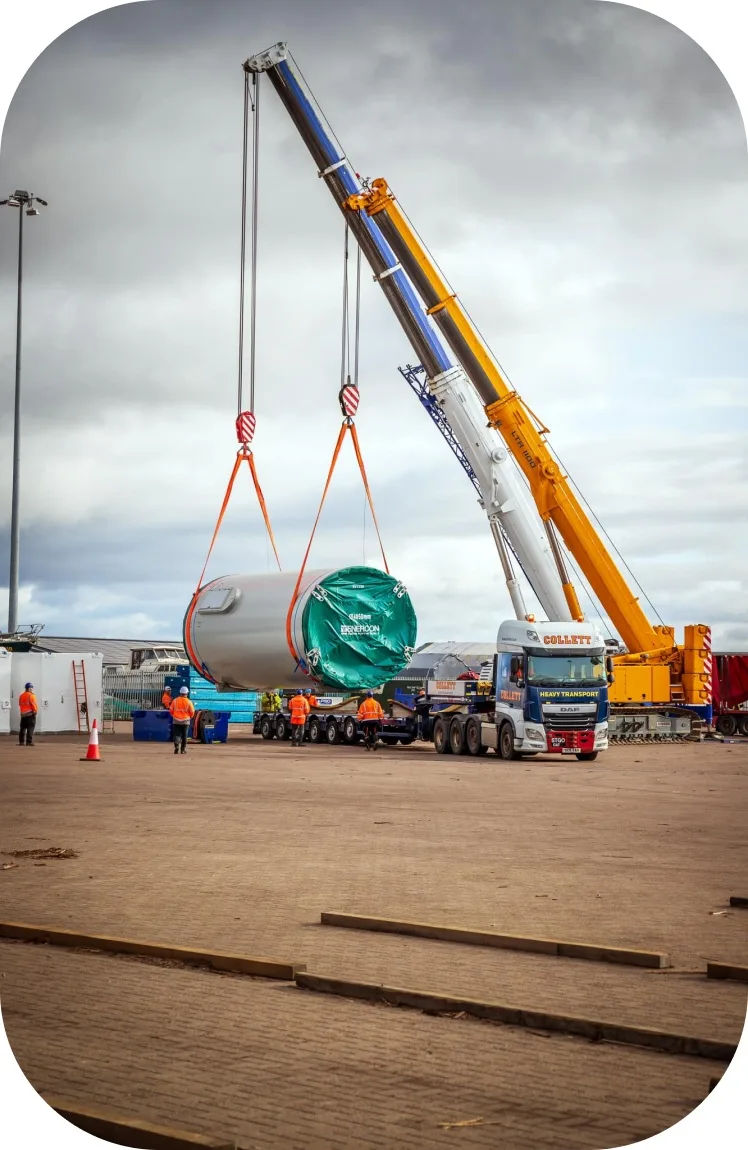 Yellow crane vehicle prepared for transport