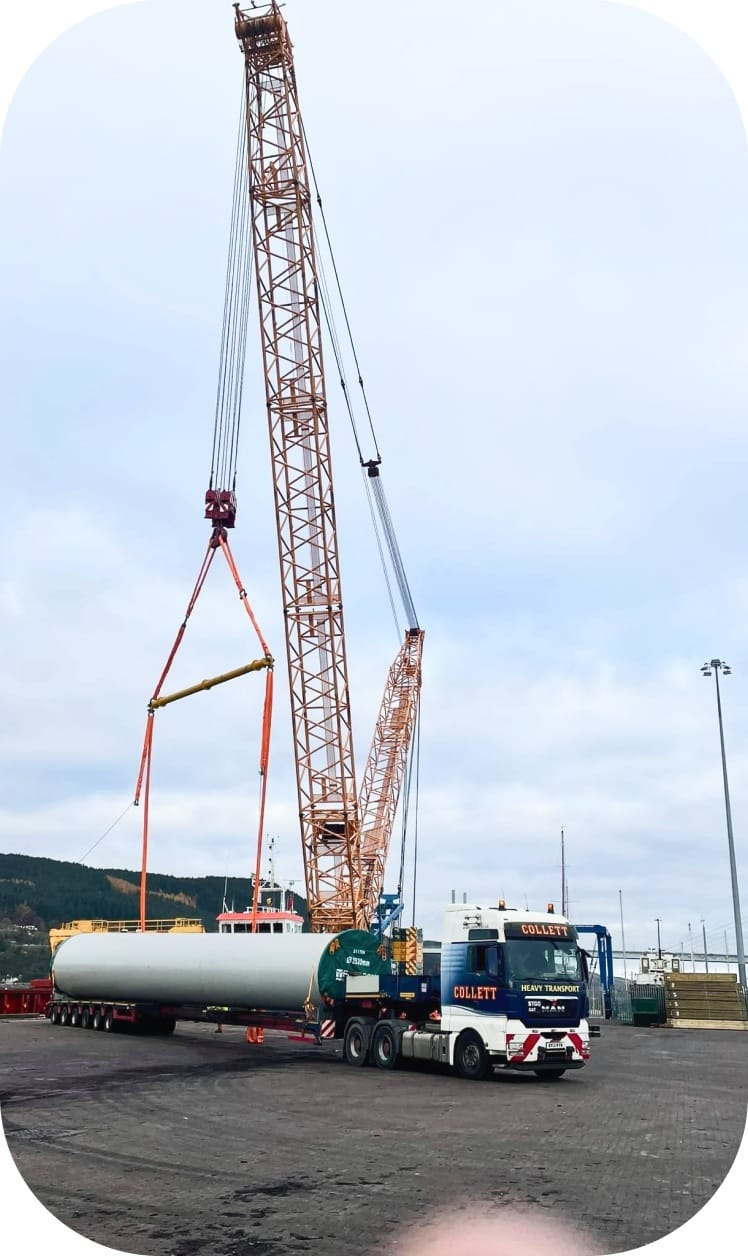 Renewable energy port construction project with cranes