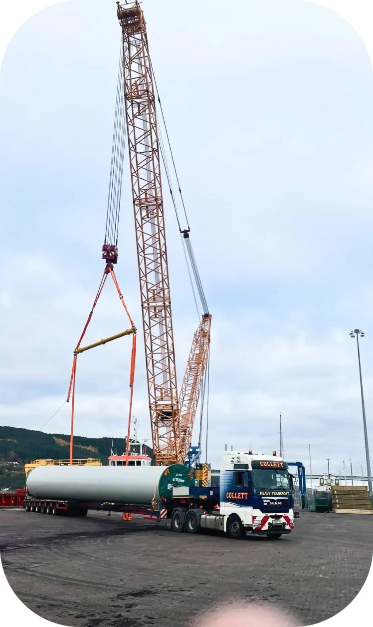 Renewable energy port construction project with cranes