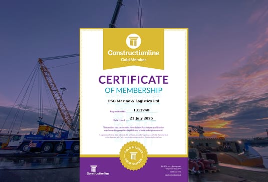 PSG certificate award displayed with industrial site in background