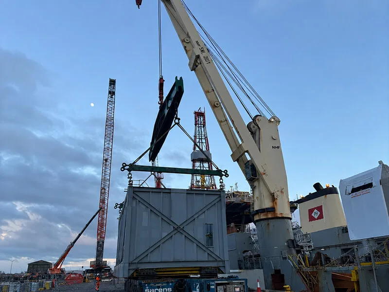 100-tonne CTU load-out operation with crane at Invergordon Service Base